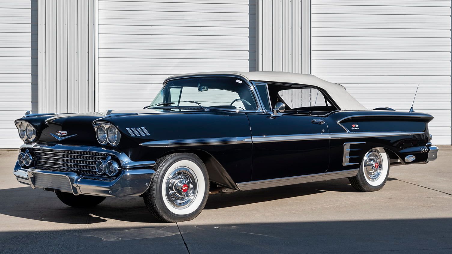 A parked 1958 Chevy Impala Convertible