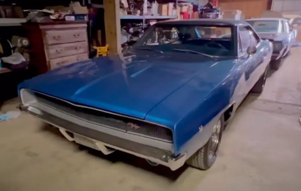 A blue 1968 Dodge Charger R/T