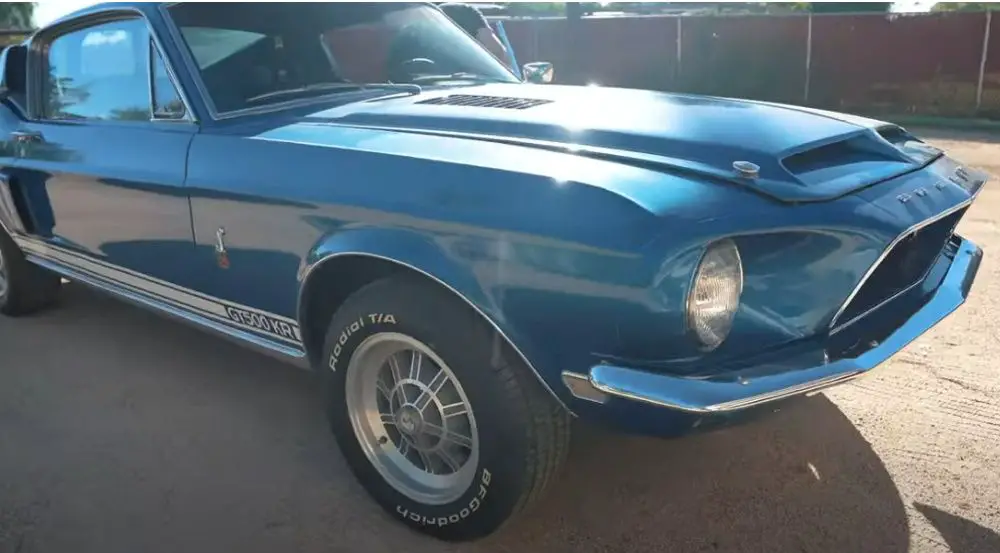 A 1968 Shelby GT500KR in Acapulco Blue, front