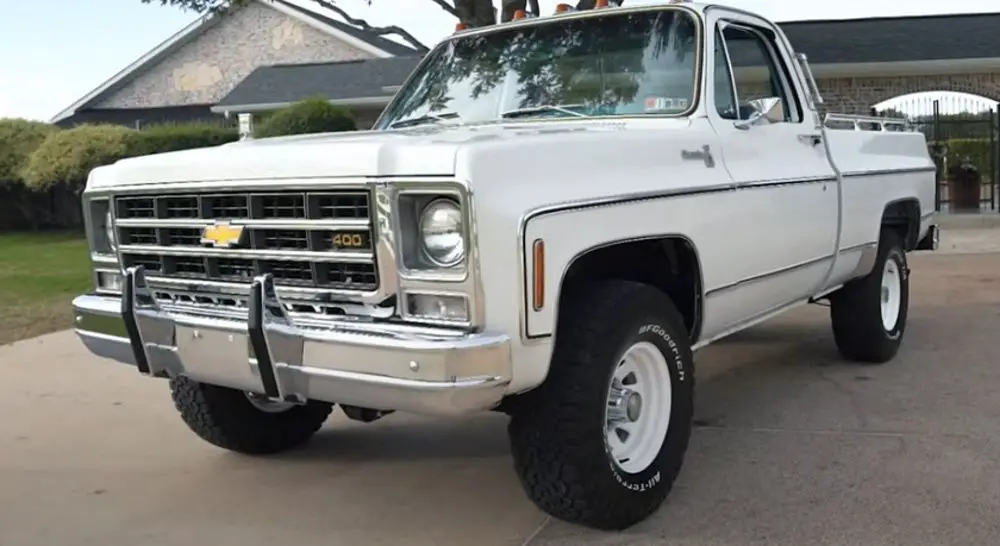 A 1979 Chevrolet Silverado in Frost White, front