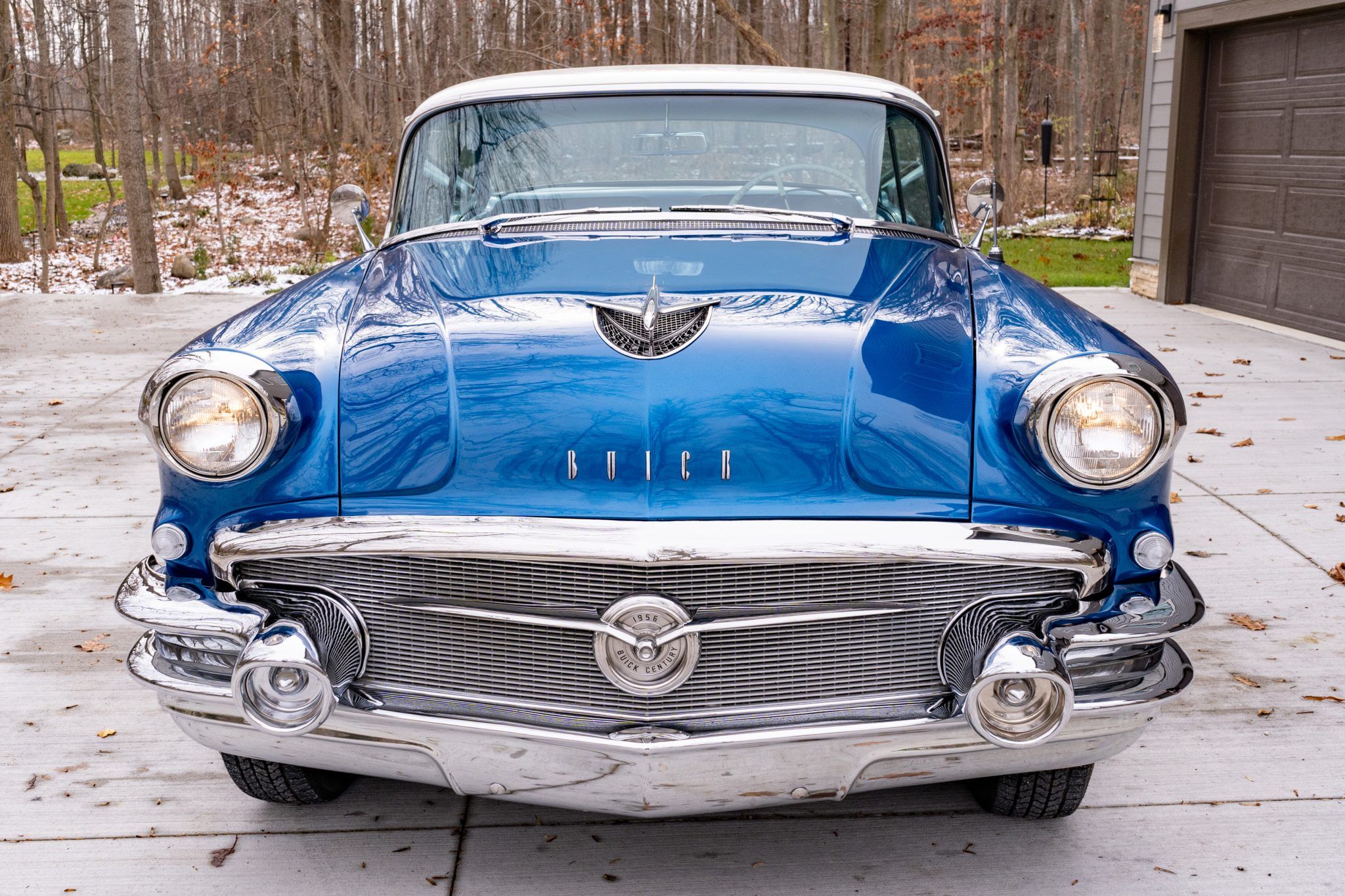 Blue & White 1956 Buick Century front 