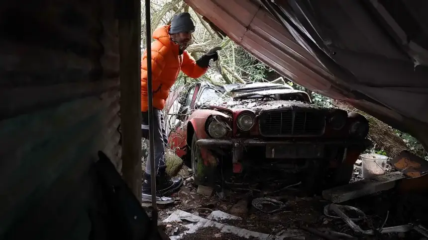 Classic cars abandoned in the woods