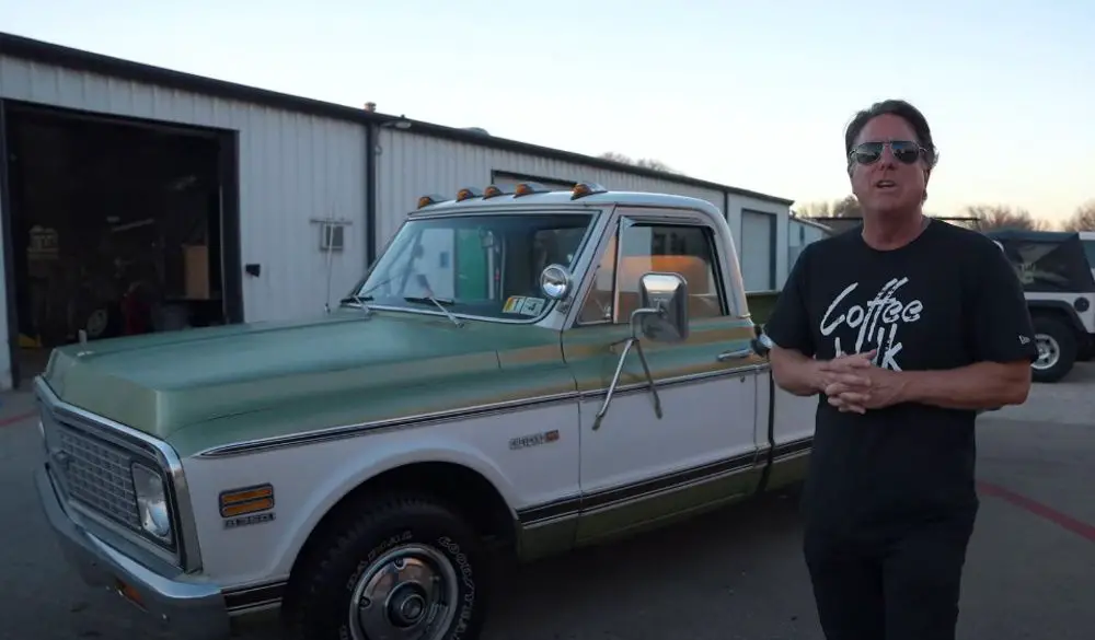 Dennis Collins with a 1971 Chevrolet C10 pickup, front quarter view