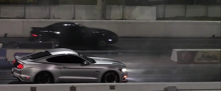 S550 Ford Mustang GT sleeper drag races Pontiac Firebird Trans Am on DRACS