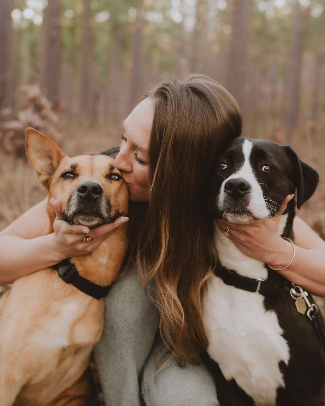 woman and two dogs